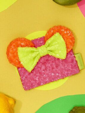 LOUNGEFLY Minnie Mouse Disney Neon Sequin Cardholder Wallet NEW